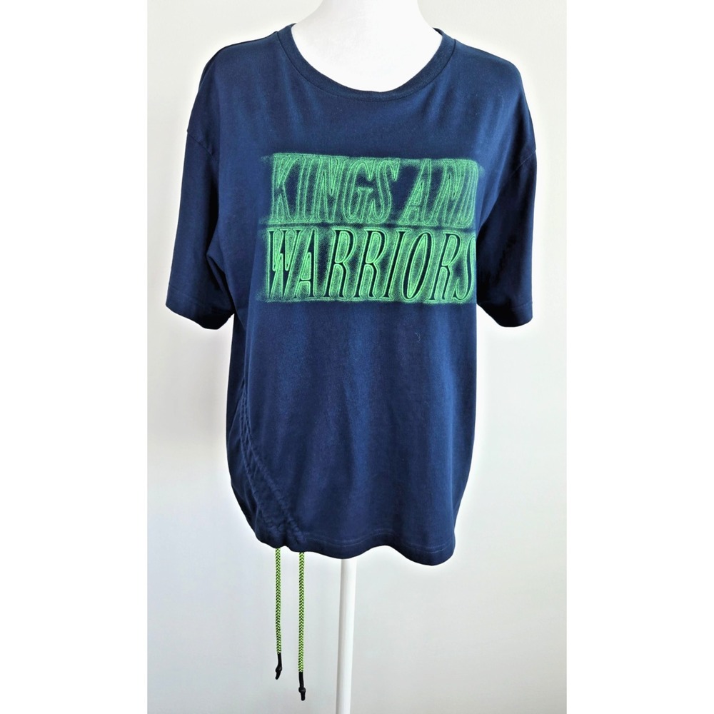 Issue Navy Blue Green Graphic T-shirt Neon Green Strings Gorpcore Streetwear Fun